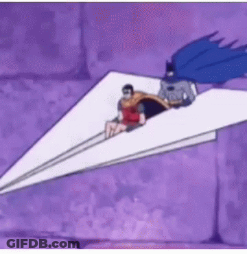 Batman And Robin Flying Paper Airplane GIF