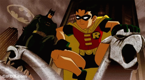 Batman And Robin With Letter R On Chests GIF