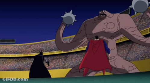 Batman And Superman Are Standing In Front Of A Monster GIF