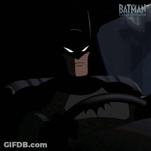 Batman Caped Crusader Driving Car In The Dark GIF