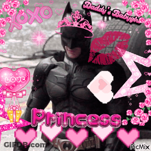 Batman Costume Man With Pink Hearts Saying Daddy's Babygirl Princess GIF