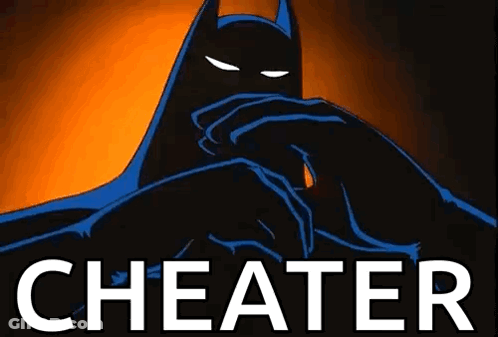 Batman Covering Face With Cheater Text GIF