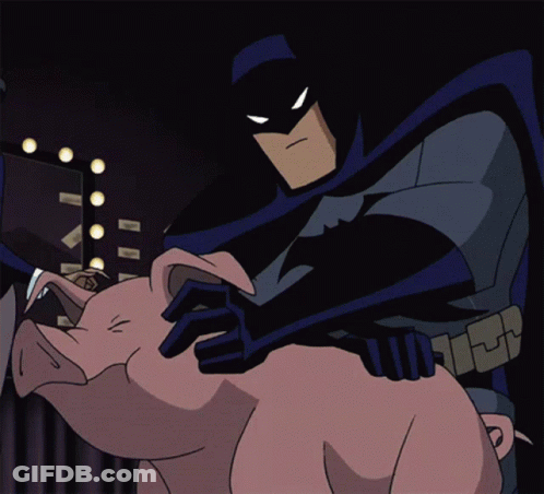 Batman Holding Pink Pig GIF