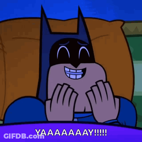 Batman Laying On Bed Saying Yaaaaaaay GIF