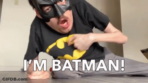 Batman-Masked Man In Black Shirt Says I'm Batman GIF