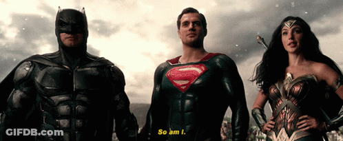 Batman Superman And Wonder Woman Are Standing Next To Each Other And One Of Them Says So Am I GIF