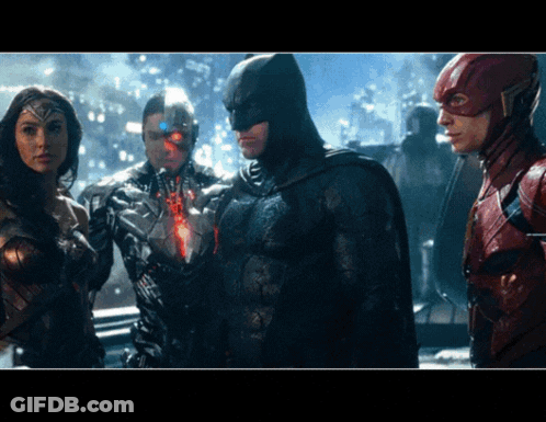 Batman Wonder Woman And Cyborg Are Standing Next To Each Other GIF