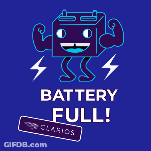Battery Full Sign With Flexing Cartoon Battery GIF