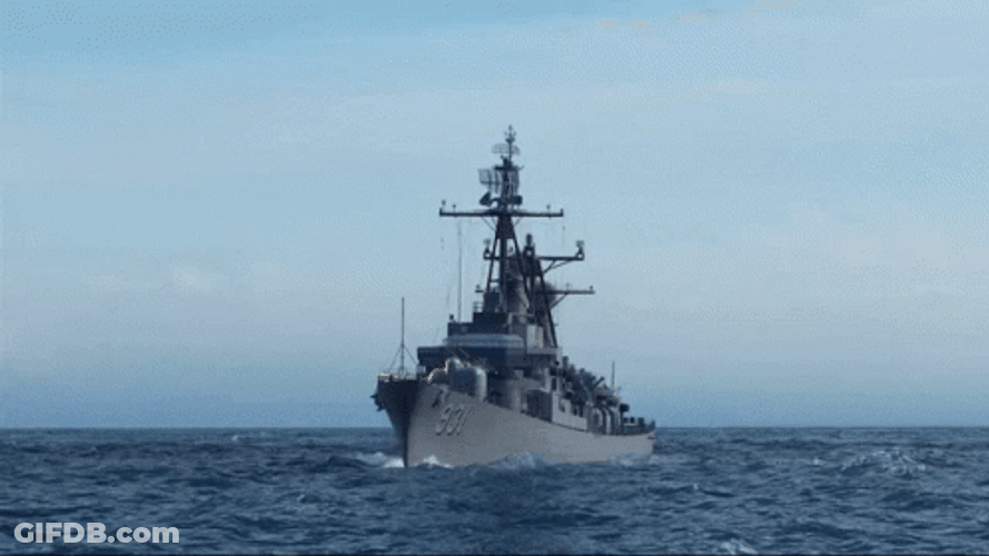 Battleship Crossing On The Sea GIF
