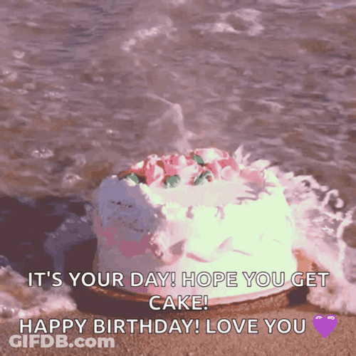 Beach Birthday Splash Cake And Wishes GIF