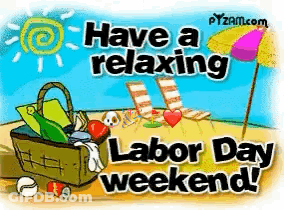 Beach Cartoon Saying Have A Relaxing Labor Day Weekend GIF