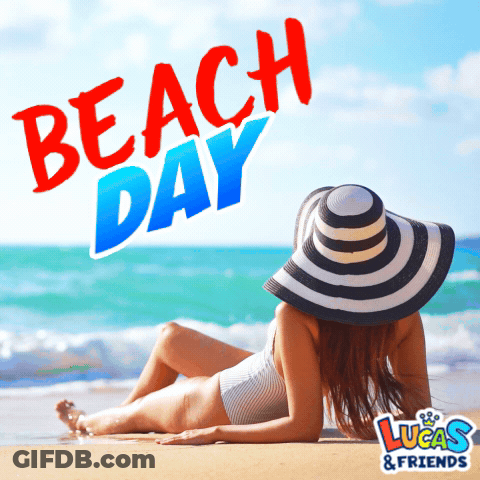 Beach Day Woman In Striped Hat GIF