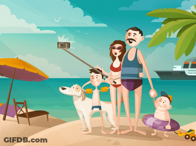 Beach Family Selfie Animation GIF