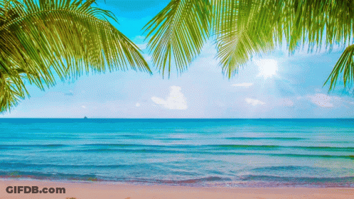 Beach Painting With Palm Trees And Sun GIF