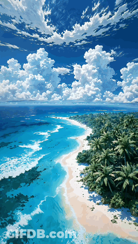 Beach With Palm Trees And Blue Sky GIF