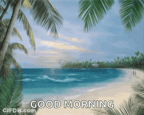 Beach With Palm Trees Saying Good Morning GIF