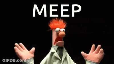 Beaker From The Muppet Show Is Making A Funny Face With His Arms Outstretched And The Word Meep Written Above Him . GIF