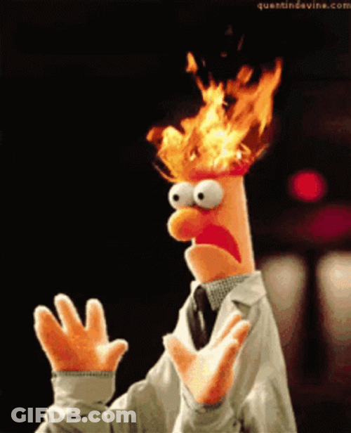 Beaker Sesame Head Burning In Flame GIF