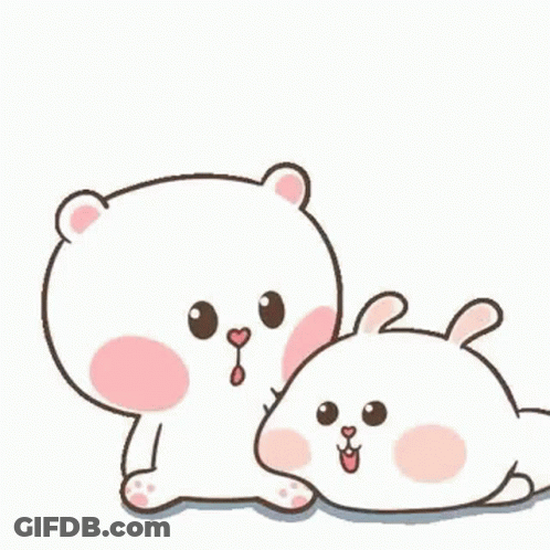 Bear And Rabbit Hugging With Hearts GIF