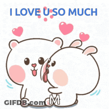 Bear And Rabbit Kissing I Love You GIF