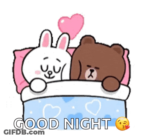 Bear And Rabbit Laying In Bed Saying Good Night GIF