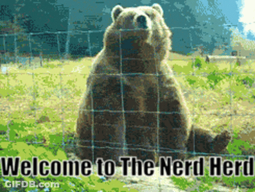 Bear Behind Fence Saying Welcome To The Nerd Herd GIF