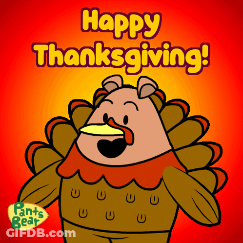 Bear Dressed As Turkey Saying Happy Thanksgiving GIF