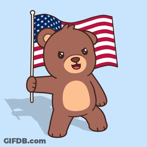 Bear Holding American Flag With W On Chest GIF