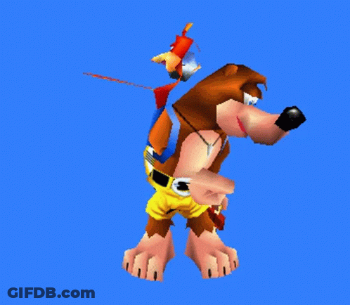 Bear Holding Banjo Against Blue Sky GIF