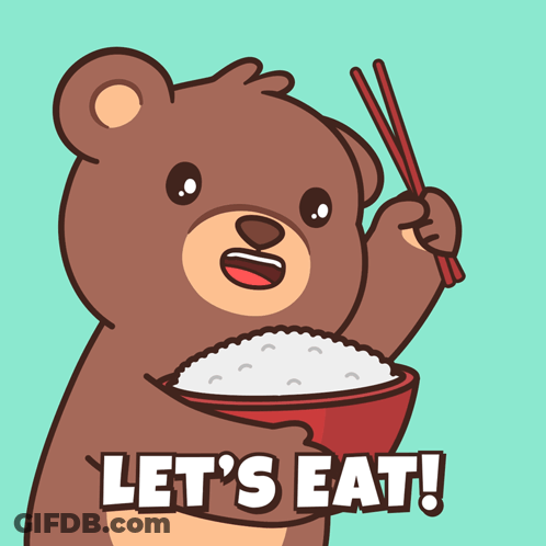 Bear Holding Chopsticks And Rice Bowl GIF