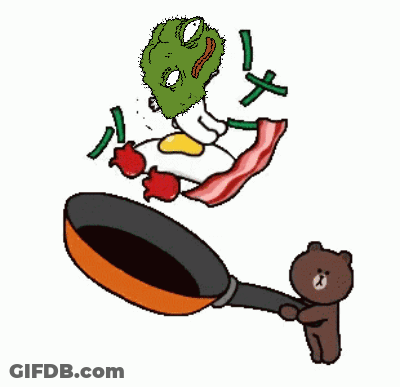 Bear Holding Frying Pan With Eggs And Bacon GIF