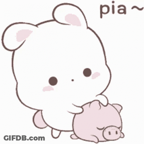 Bear Holding Pig With Word Pia Above GIF