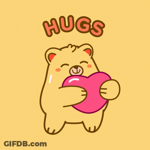 Bear Holding Pink Heart Saying Hugs GIF