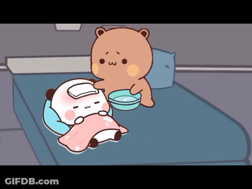 Bear Holding Water Bowl Next To Sick Panda GIF