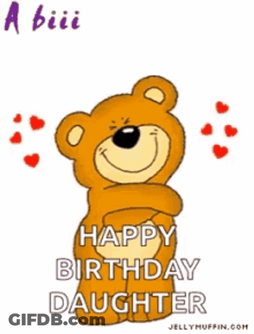 Bear Hug Happy Birthday Daughter  Art Design GIF