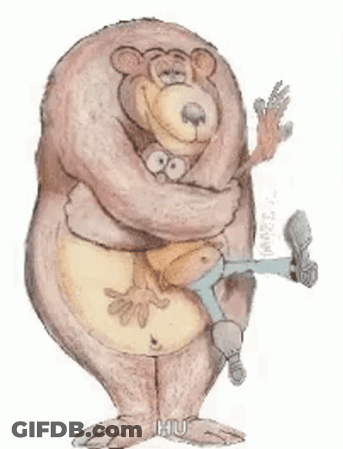 Bear Hugging Cartoon Man GIF