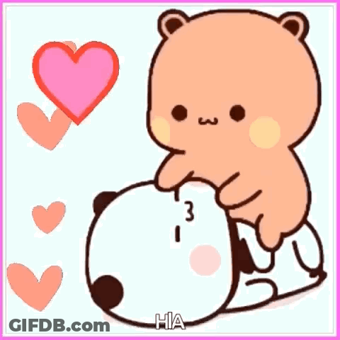 Bear Hugging Panda With Hearts GIF