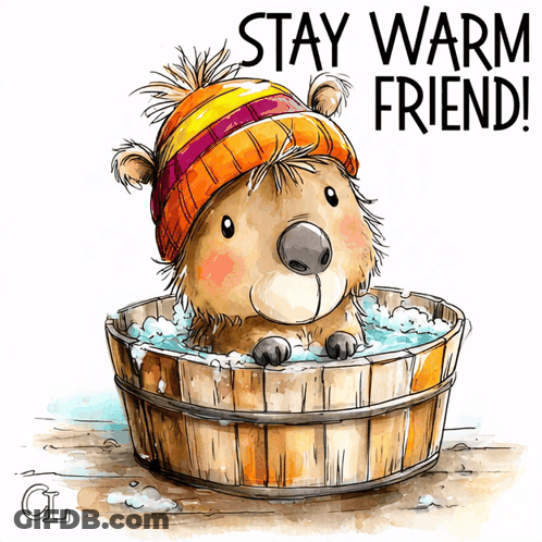 Bear In Bathtub Saying Stay Warm Friend GIF