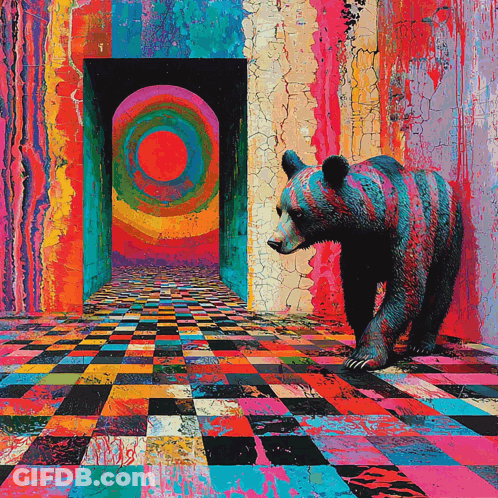 Bear In Front Of Colorful Wall GIF