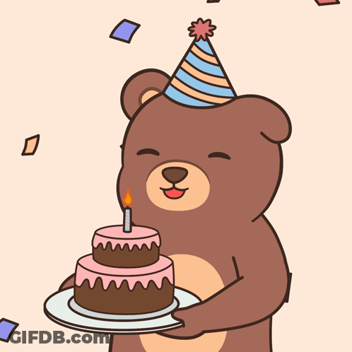 Bear In Party Hat Holding Cake GIF