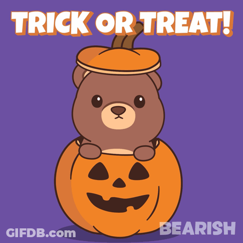 Bear In Pumpkin Saying Trick Or Treat GIF