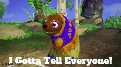 Bear In Purple Shirt Saying I Gotta Tell Everyone GIF