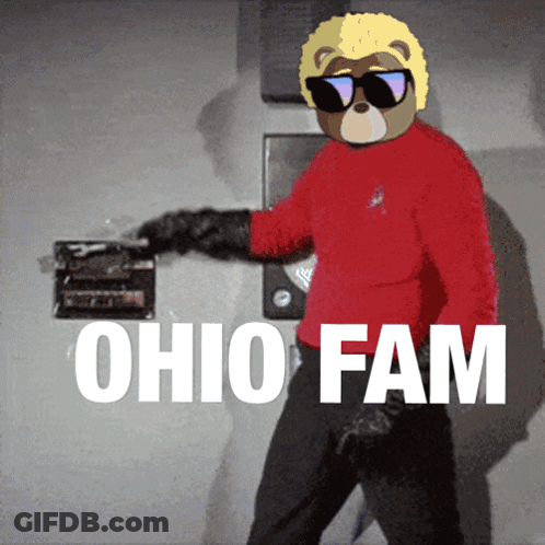 Bear In Sunglasses And Red Shirt Saying Ohio Fam GIF