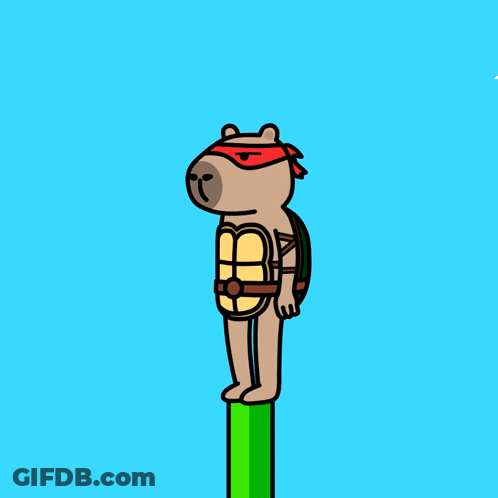 Bear In Turtle Costume Standing On Green Pole GIF