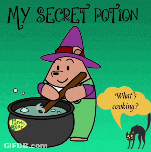 Bear In Witch Hat Stirring Cauldron My Secret Potion GIF