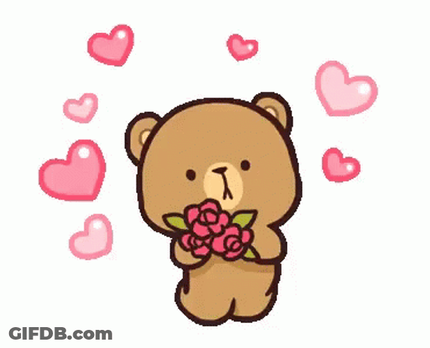 Bear Love Bouncing Mocha With Flowers GIF