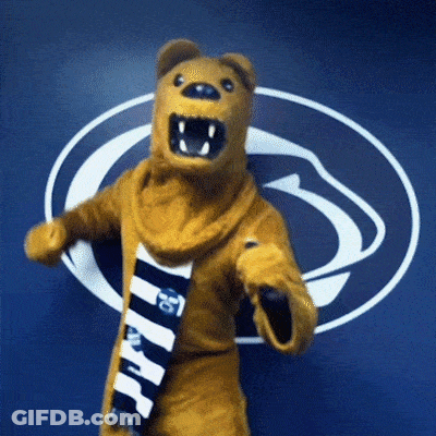 Bear Mascot Dancing In Front Of Penn State Lion Logo GIF