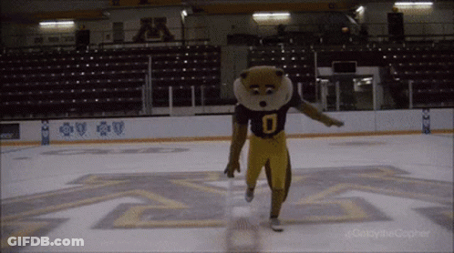 Bear Mascot In Number 0 Jersey On Ice Rink GIF