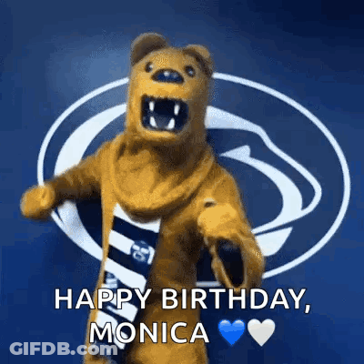 Bear Mascot Says Happy Birthday To Monica GIF