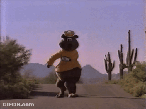 Bear Mascot Walking Past Cactus GIF